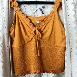 🟤NEW SO Tie Front Tank in Brassy Gold LG
